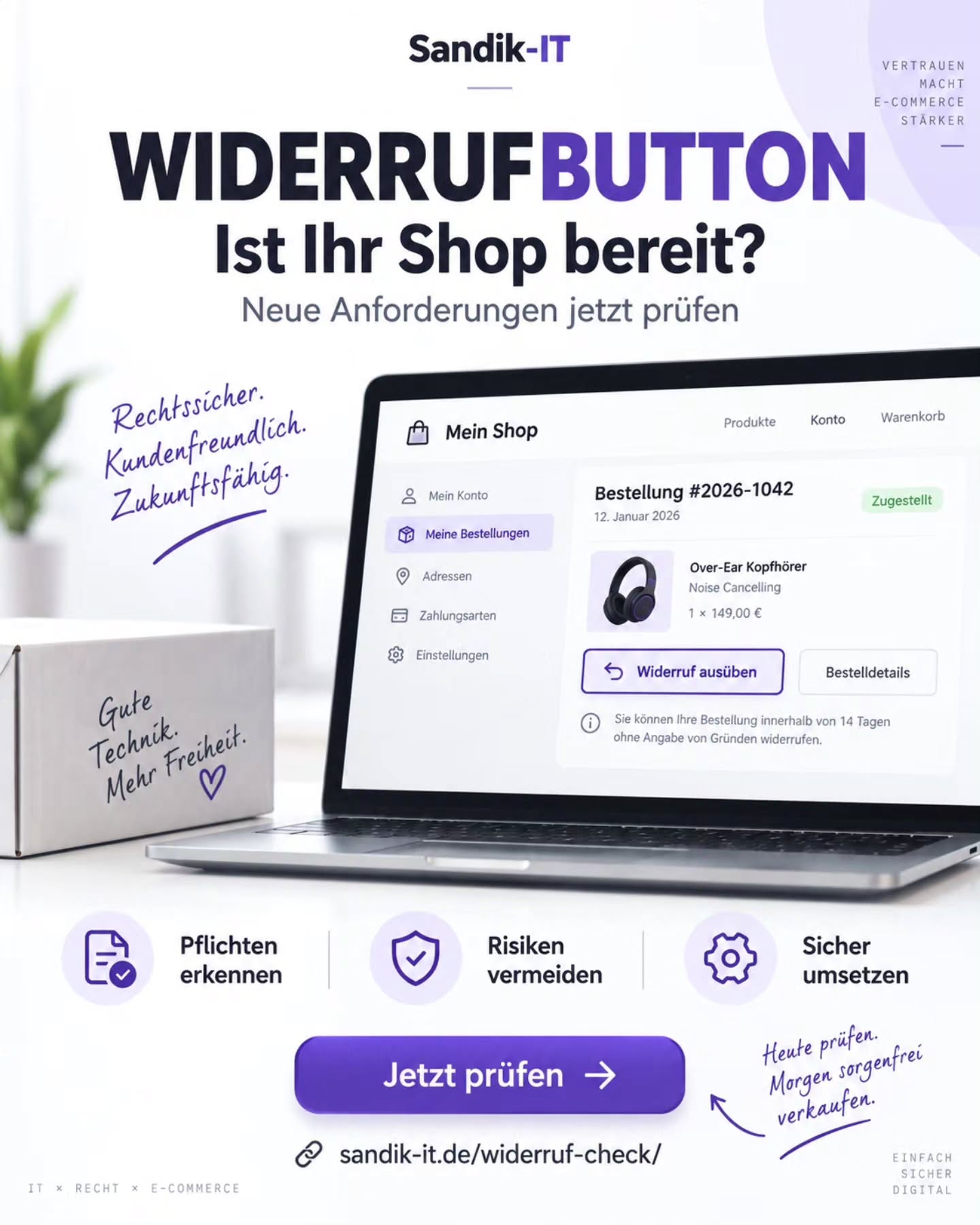 🔎 Widerrufbutton – ist dein Shop vorbereitet?

Beim Online-Handel reicht es nicht, nur Produkte und Checkout technisch s