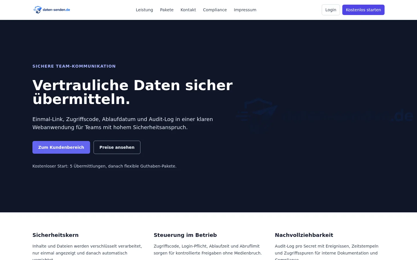 Screenshot von daten-senden.de